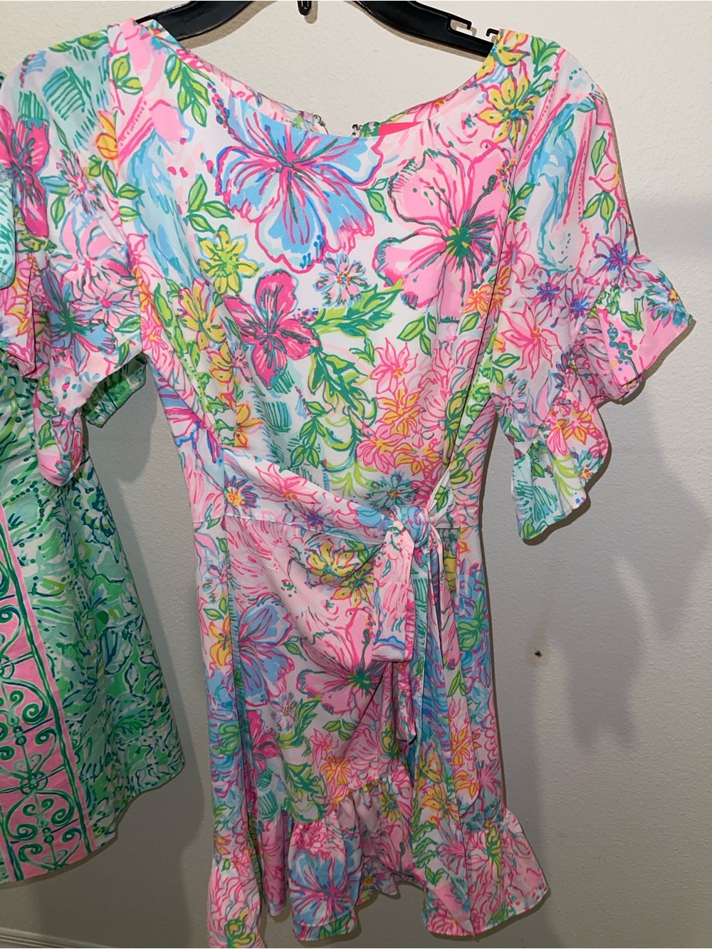 Lilly Pulitzer Pink Blue Green Floral Ruffle Mini Dress